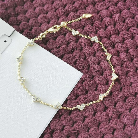Kendra Scott Gold White Crystal Haven Heart Chain Bracelet NEW - Picture 1 of 3